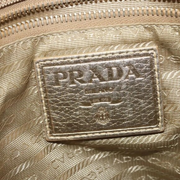 PRADA Logo jacquard Hand Bag Canvas 2way Beige Gold Auth 141533 - Picture 10 of 16